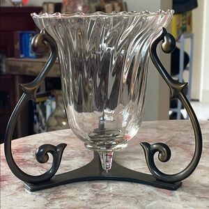 EUC 2 Piece Elegant Glass Hurricane Tea Light Candle Holder With Bronze Accents
